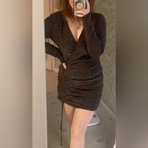 Rolla Coster Shimmering Brown Ruched Mini Dress